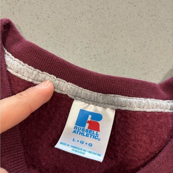 Men’s Vintage Russell Athletic Pullover Sweatshirt Size Large Red Maroon Crewnec - Picture 3 of 5